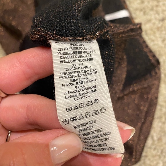 Free People Women’s Deep V Neck Sparkle Brown Sweater Size XS Pullover - Picture 8 of 8